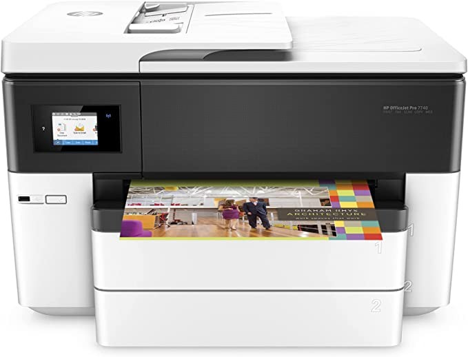 طابعة HP OfficeJet Pro 7740 All-in-One‏ المتكاملة للتصاميم العريضة, داعم A3 طباعة, ماسح ضوئي, نسخ